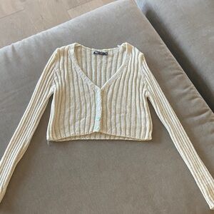 Nasty Gal Cream Ribbed Knit Top